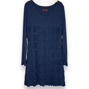Isle Apparel  Navy Long Sleeve Tiered Ruffle Knit Jersey Dress Size Medium